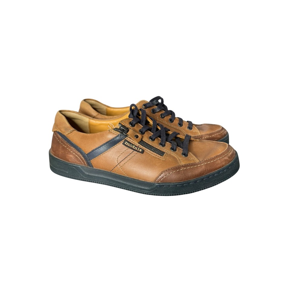 Mobils by Mephisto Kristof Mens Tan Brown Leather Side Zip Sneakers Shoes US 9